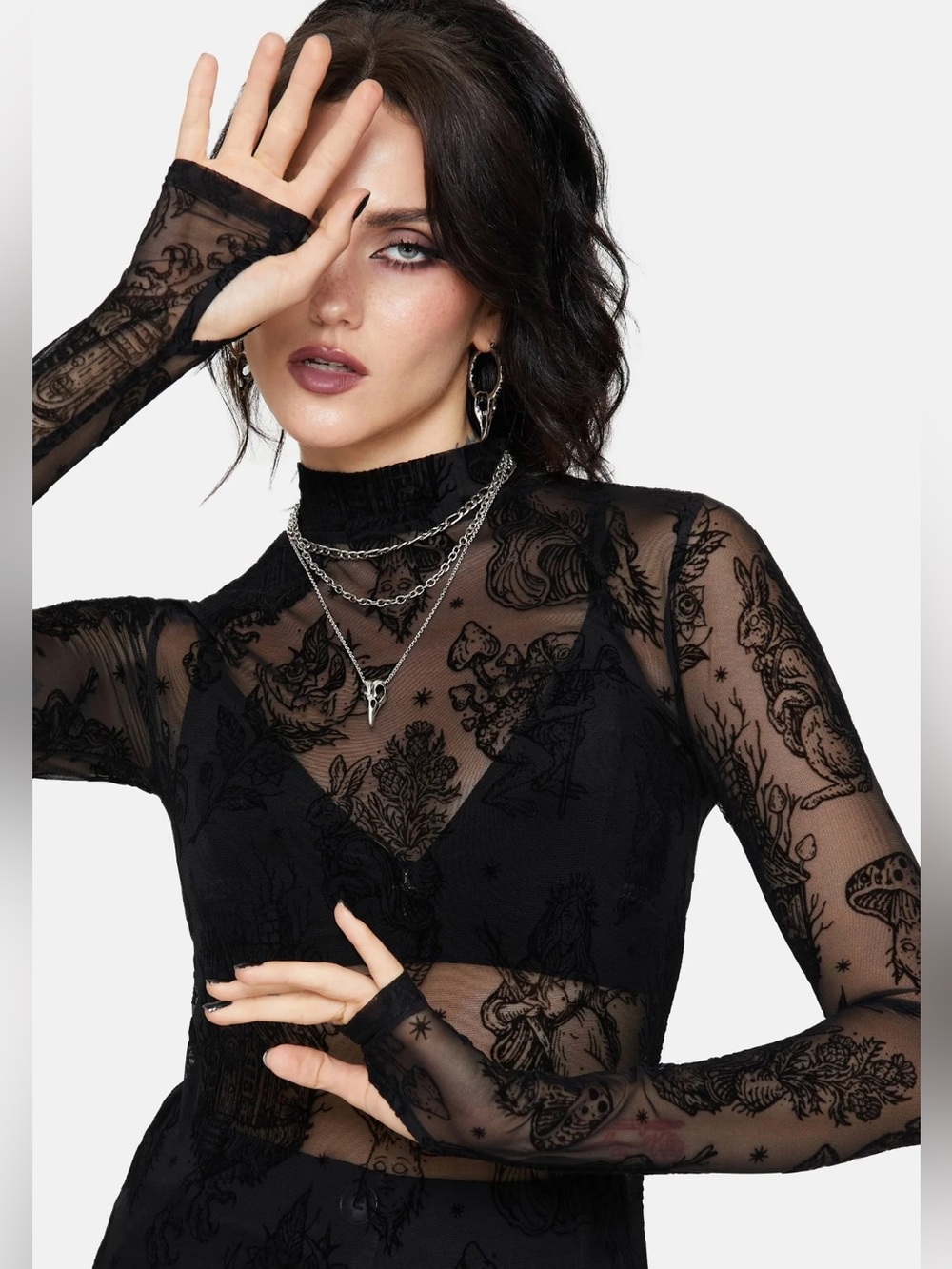 NWT Disturbia Hexborn Baba Yaga Flocked Long Sleeve Top US 8 / UK 12
